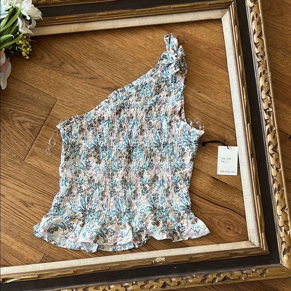 Cream Asymmetrical Ruffled Blouse